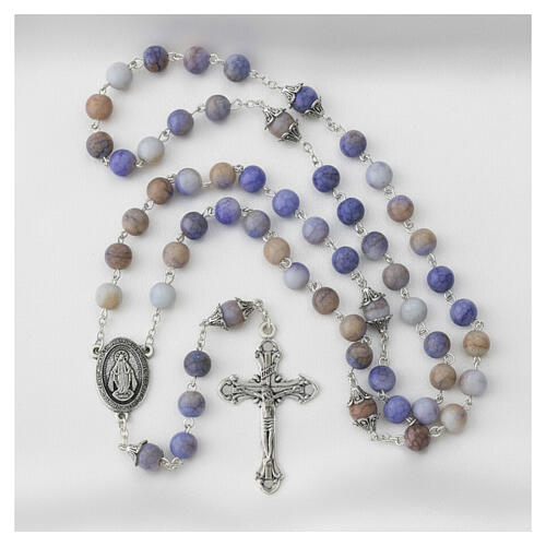 Rosary with 0.31-inch purple-and-white veined glass beads and Miraculous Medal 2