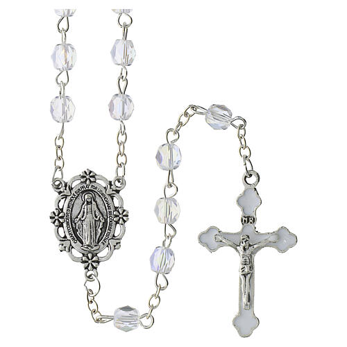 Terço Nossa Senhora das Graças contas ovais 6x4 mm em vidro efeito cristal 2