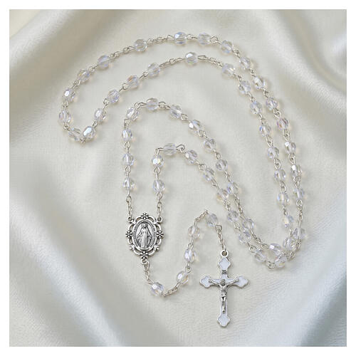 Terço Nossa Senhora das Graças contas ovais 6x4 mm em vidro efeito cristal 3