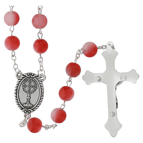 Chapelet Saint Carlo Acutis perles de verre rouge 8 mm 3