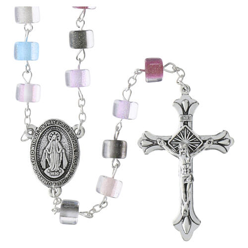 Chapelet Vierge Miraculeuse grains en verre multicolores effet œil de chat 8x6 mm 1