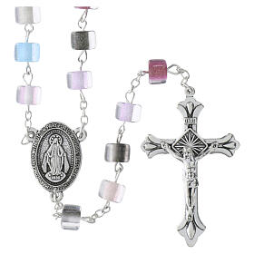 Terço Nossa Senhora da Medalha Milagrosa contas efeito olho de gato multicolor 8x6 mm
