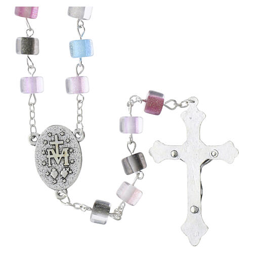 Terço Nossa Senhora da Medalha Milagrosa contas efeito olho de gato multicolor 8x6 mm 4