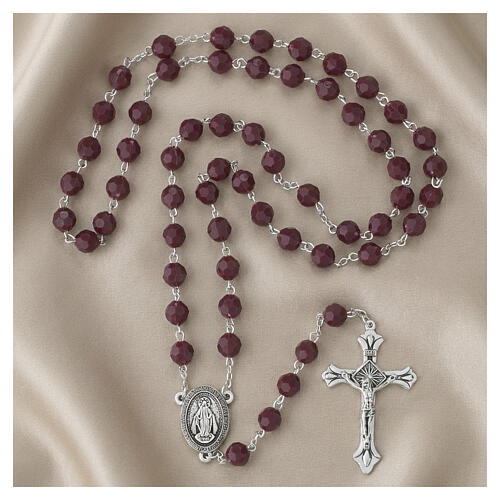 Rosary with 0.31-inch dark amethyst faceted beads and Miraculous Medal 2