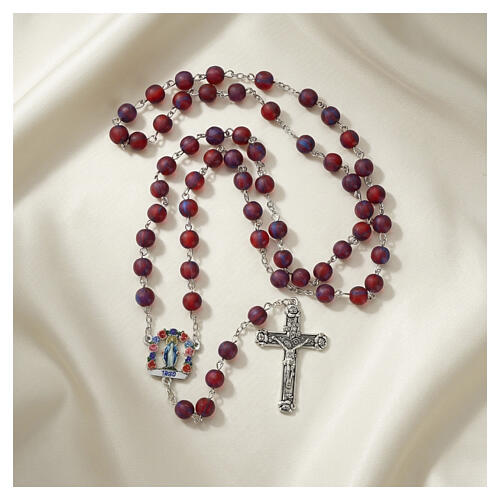 Rosario Madonna Miracolosa 8 mm grani marmorizzati rosso vetro 2