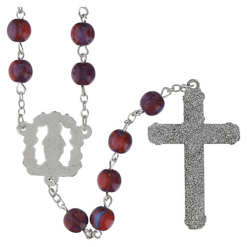 Terço Nossa Senhora das Graças contas marmorizadas vermelhas 8 mm vidro 4