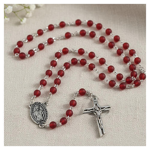 Chapelet Saint Carlo Acutis 6 mm perles verre rouge 2