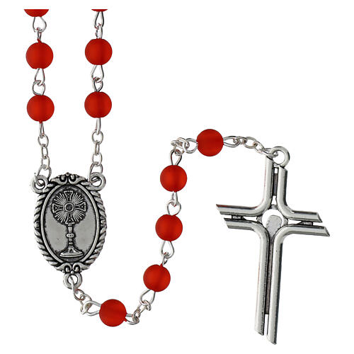 Chapelet Saint Carlo Acutis 6 mm perles verre rouge 3