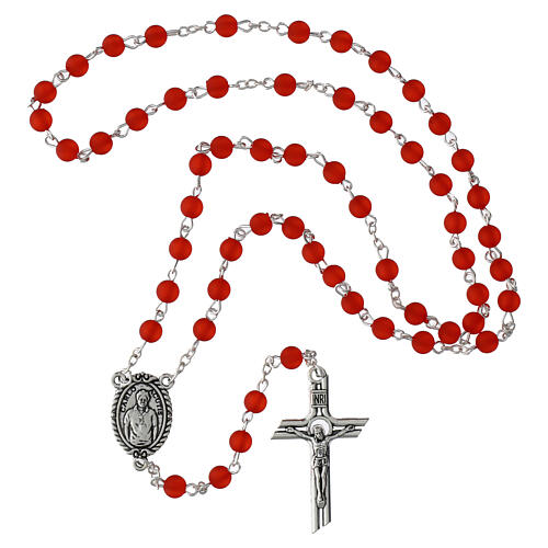 Chapelet Saint Carlo Acutis 6 mm perles verre rouge 5