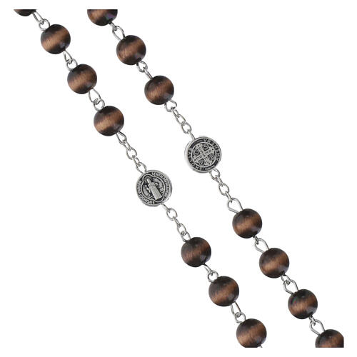 Terço São Bento contas marrom efeito olho de tigre 8 mm 3