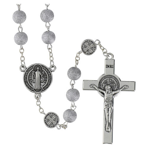 Rosario con granos color plata 8 mm San Benito 1