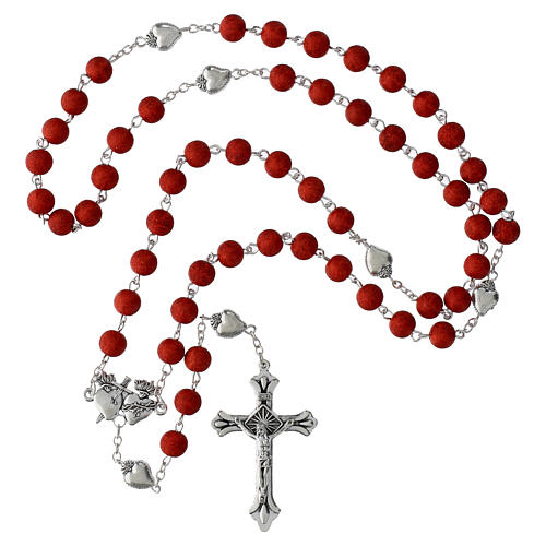 Sacred Heart rosary with 0.31-inch red acrylic beads 5