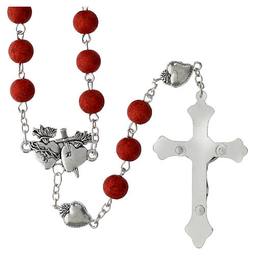 Rosario Sacro Cuore grani 8 mm rosso acrilico 3