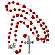 Rosario con granos corazones rojos 8 mm Sagrado Corazón acabado color plata s6
