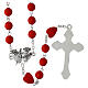 Chapelet grains rouges 8 mm et cœurs 11 mm Sacré-Cœur finition argentée s3