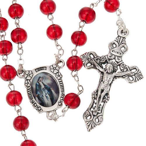 Ruby red glass rosary Miraculous Medal 1