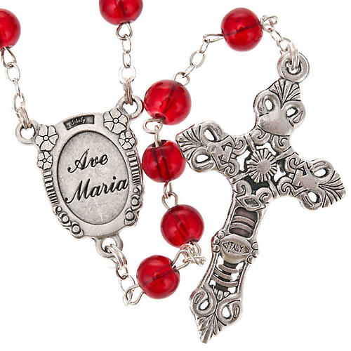 Ruby red glass rosary Miraculous Medal 2