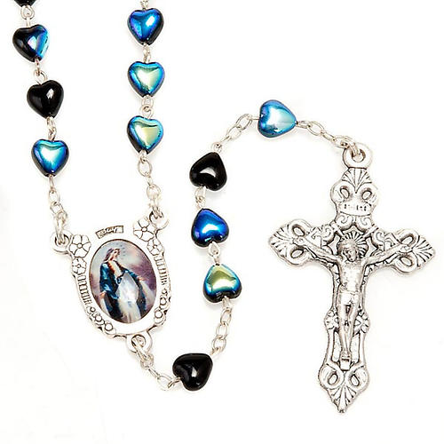 Miraculous Medal black glass rosary 1