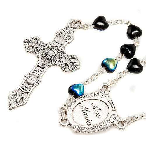Miraculous Medal black glass rosary 2