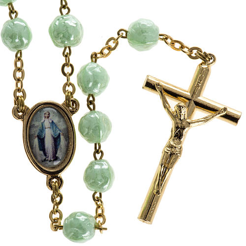 Rosary in glass with roses, green 6mm 1