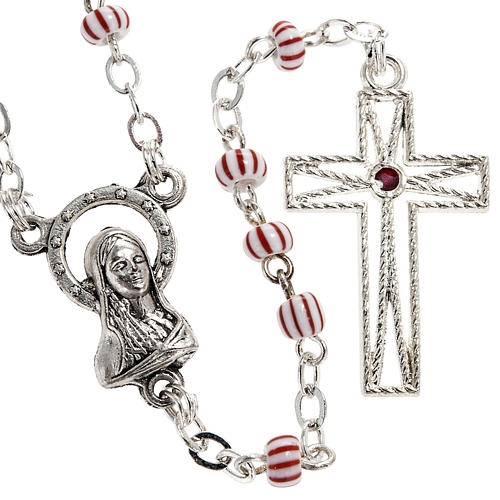 Rosary beads in red & white glass 4 mm 1