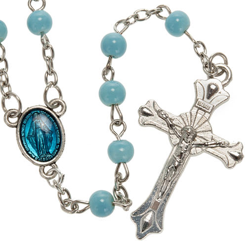 Rosary in light blue glass, Miraculous Madonna 1