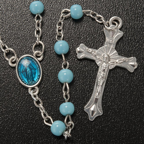 Rosary in light blue glass, Miraculous Madonna 2