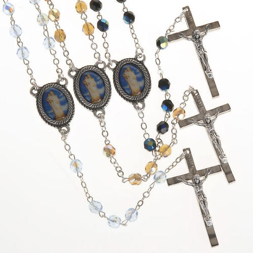 Rosary in glass with Our Lady of Gonare, blue, yellow, black 1