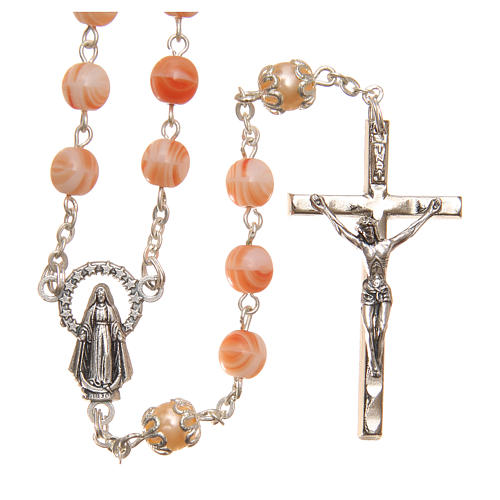 STOCK Rosary beads in glass 6mm and coral coloured crystal 1