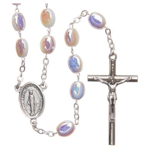 STOCK Rosary opalescent white glass, hand setting 1