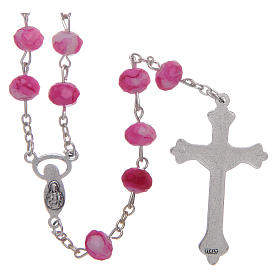 Rosary with glass multifaceted grains coloured in pink