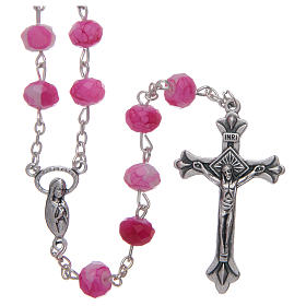 Rosario con grani in vetro sfaccettato di colore rosa