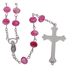 Rosario con grani in vetro sfaccettato di colore rosa