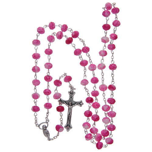 Rosary with glass multifaceted grains coloured in pink 4