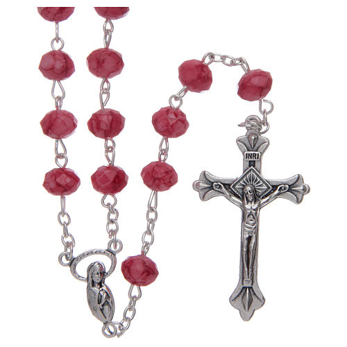 Rosary with multifaceted glass grains 6x8 mm red 1