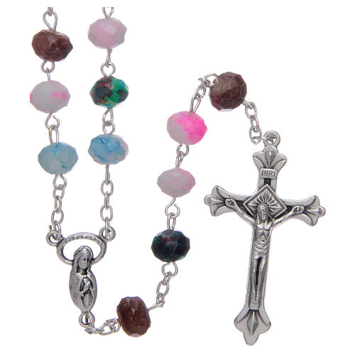 Rosary with multifaceted grains in multicoloured glass 1