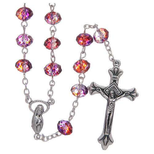 Rosary with red grains in multifaceted glass 1