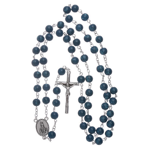 Our Lady of Fatima blue glass rosary beads with box 4