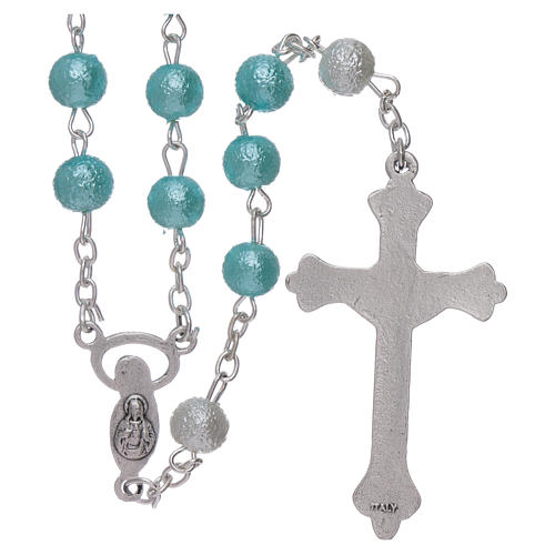 Rosary with glass, satinized metal and pearl imitation 6 mm light blue 2
