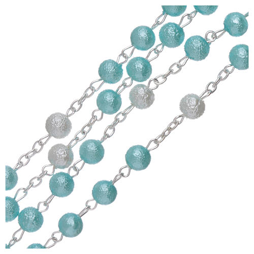 Rosary with glass, satinized metal and pearl imitation 6 mm light blue 3