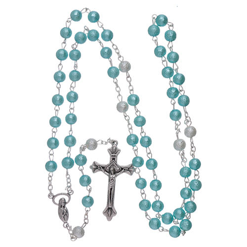 Rosary with glass, satinized metal and pearl imitation 6 mm light blue 4
