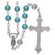 Rosary with glass, satinized metal and pearl imitation 6 mm light blue s2