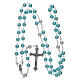 Rosary with glass, satinized metal and pearl imitation 6 mm light blue s4