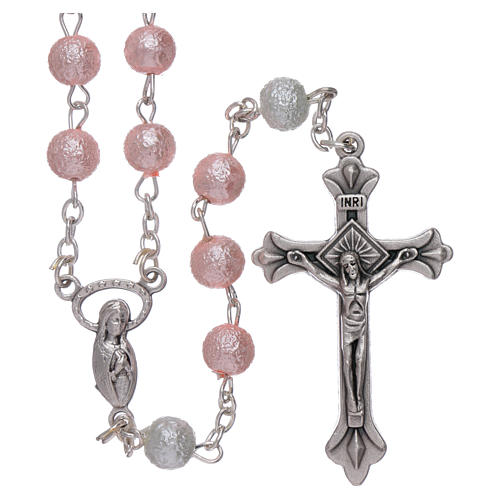 Rosary in glass, satinized metal and pearl imitation 6 mm pink 1