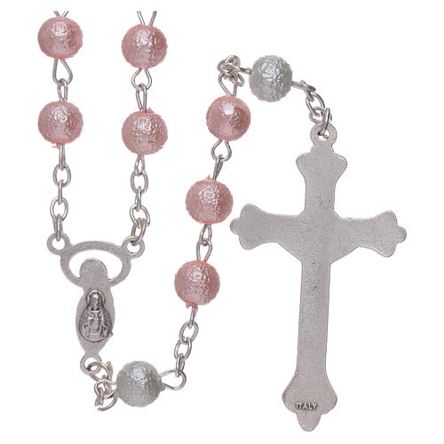 Rosary in glass, satinized metal and pearl imitation 6 mm pink 2