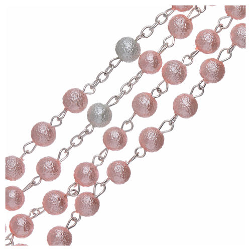 Rosary in glass, satinized metal and pearl imitation 6 mm pink 3