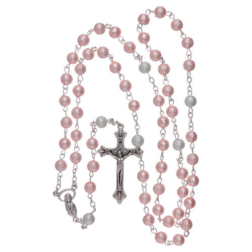 Rosary in glass, satinized metal and pearl imitation 6 mm pink 4