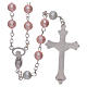 Rosary in glass, satinized metal and pearl imitation 6 mm pink s2