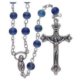 Rosary with 6 mm glass grains coloured in pale light blue