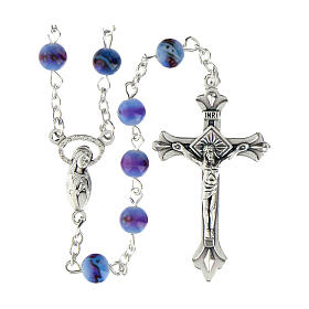 Rosary with 6 mm glass grains coloured in pale light blue